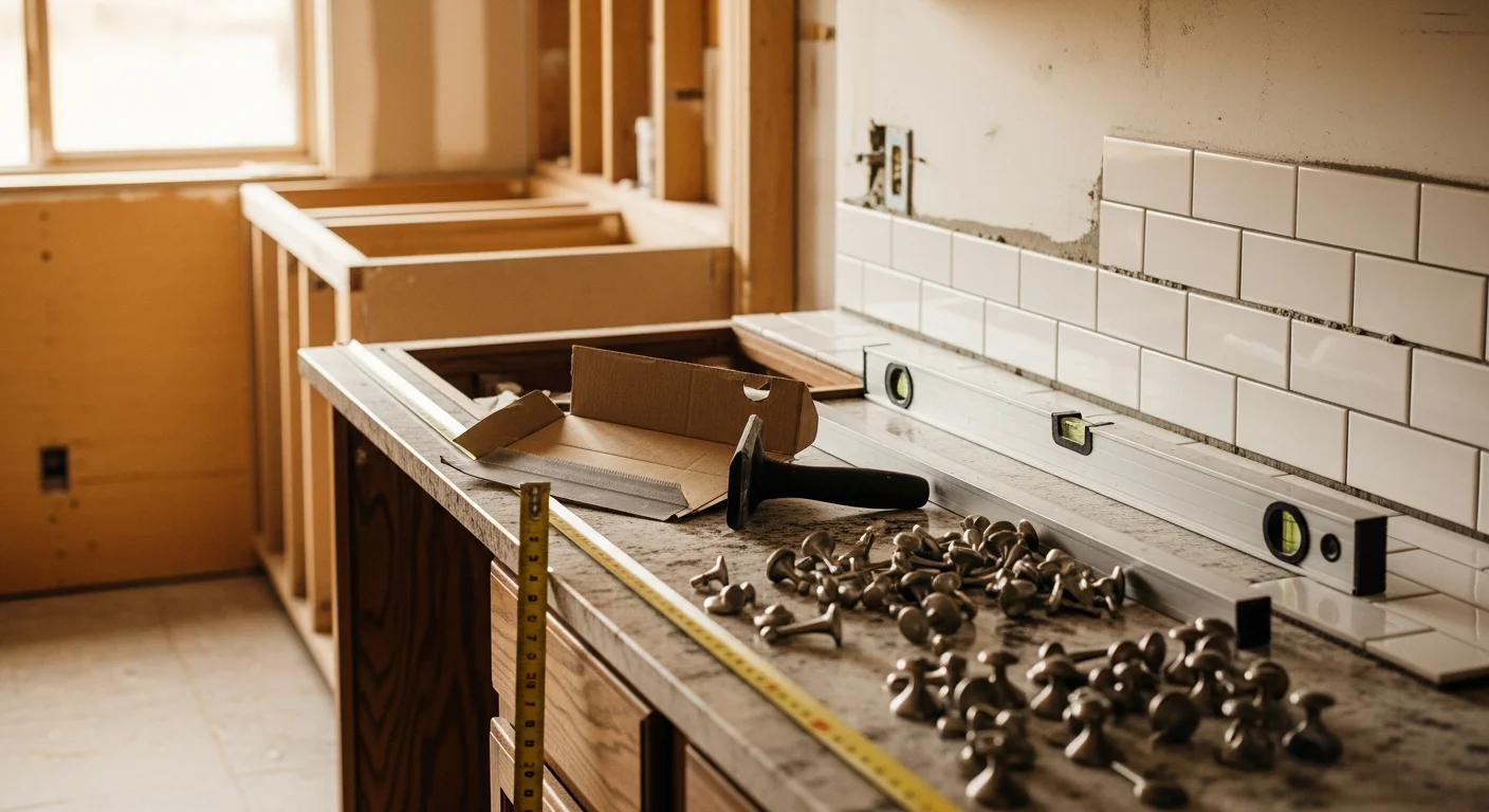 A remodeled kitchen in a Springfield, IL home featuring updated cabinetry, new countertops, and recessed lighting. The open layout connects to the main living area with hardwood-style flooring throughout.